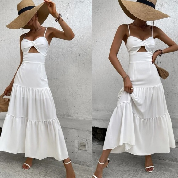 Dresses & Skirts - Boho white cutout cami maxi dress